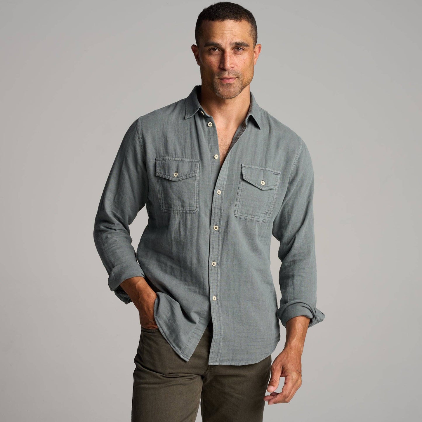 Rowan - Leeds Double Layer Cotton Gauze Shirt: Stone / M / MWTP0010
