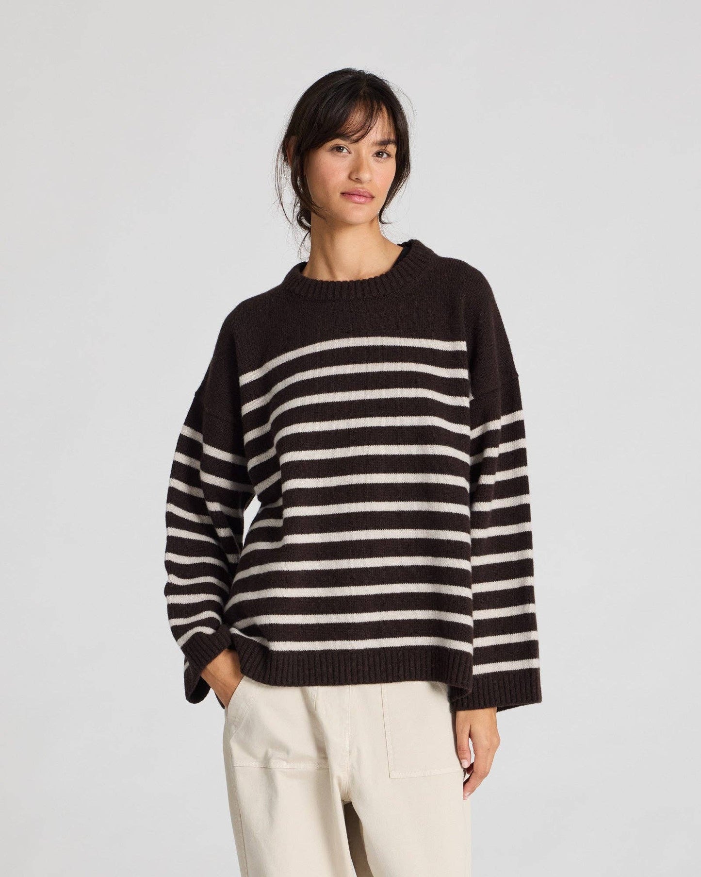 Brigitte Stripe Lambswool Sweater in Mulch