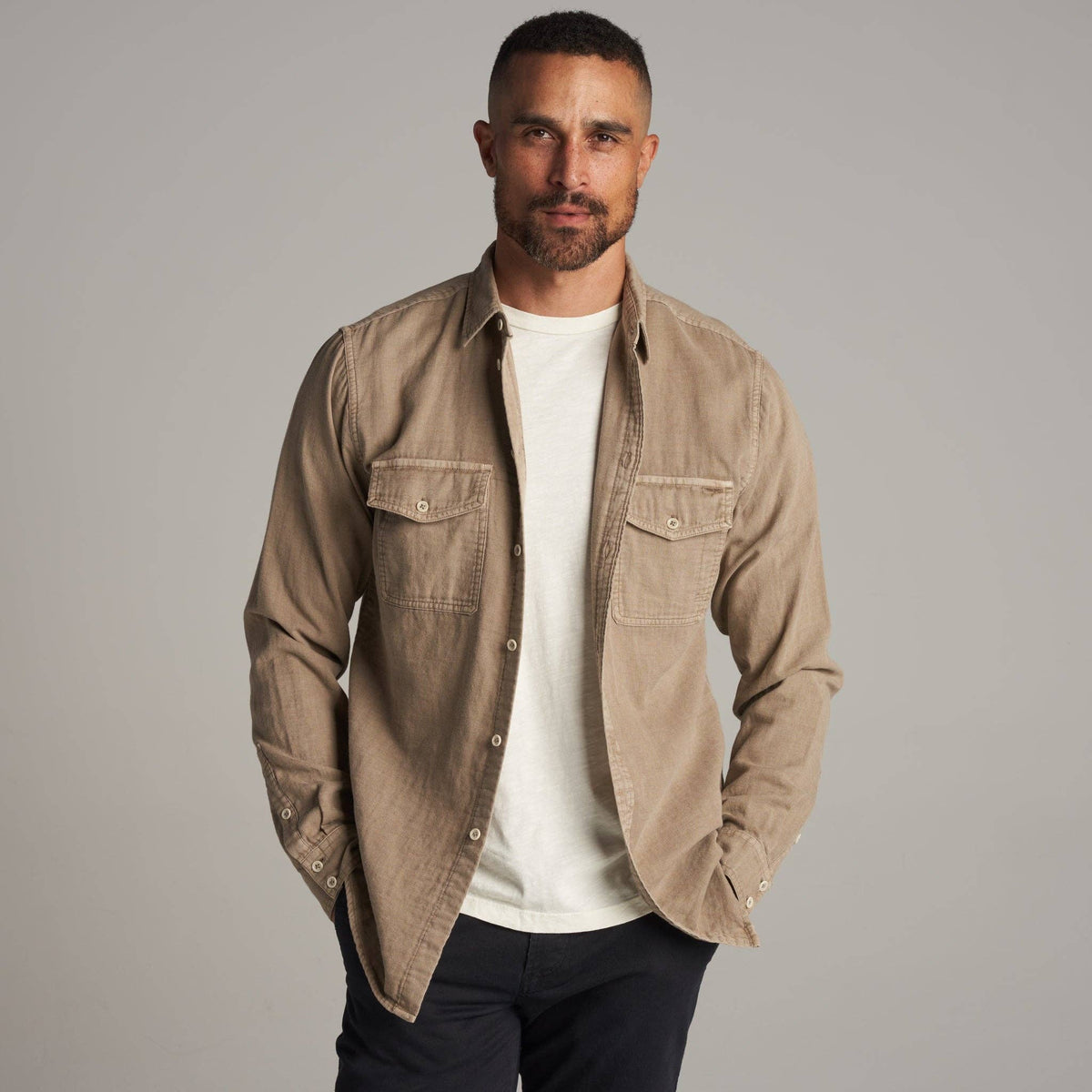 Rowan - Leeds Double Layer Cotton Gauze Shirt: Stone / M / MWTP0010