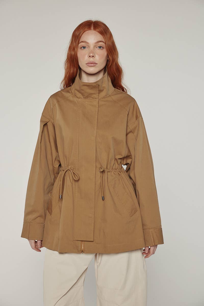 amente - Tie waist utility jacket: Khaki / Solid / M/L