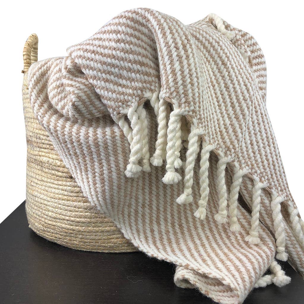Luxe Camel Ecru Stripe Alpaca Throw