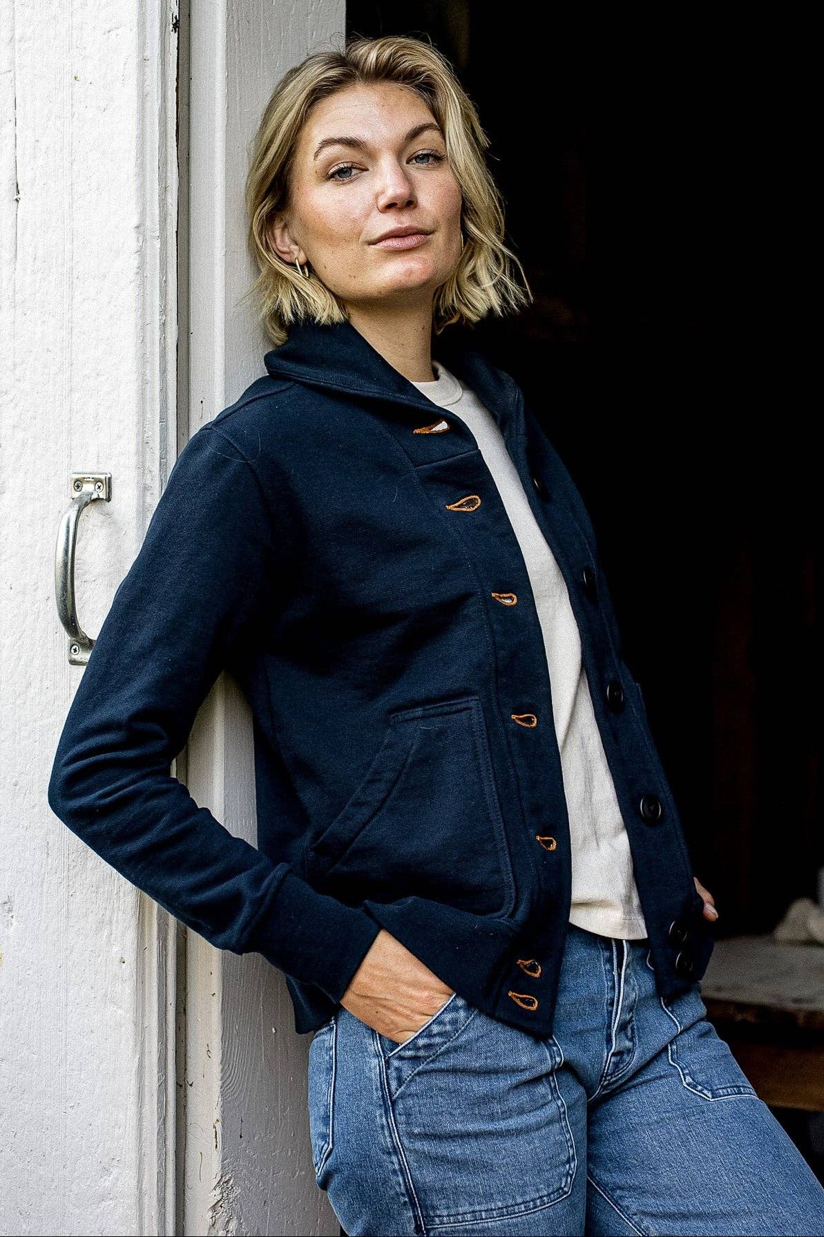WiesMade - Women | Bodega Cardigan | 14oz 100% Cotton French Terry - Navy: Navy / S