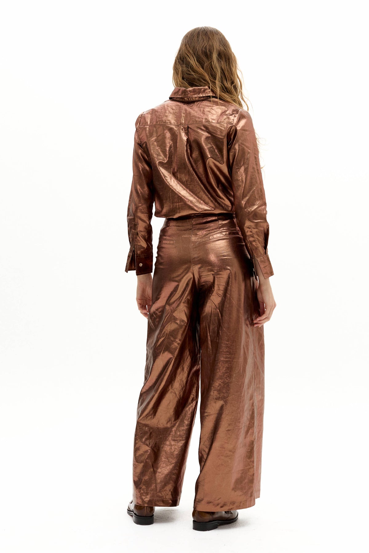 San Marino Metallic Linen Shirt - Chocolate