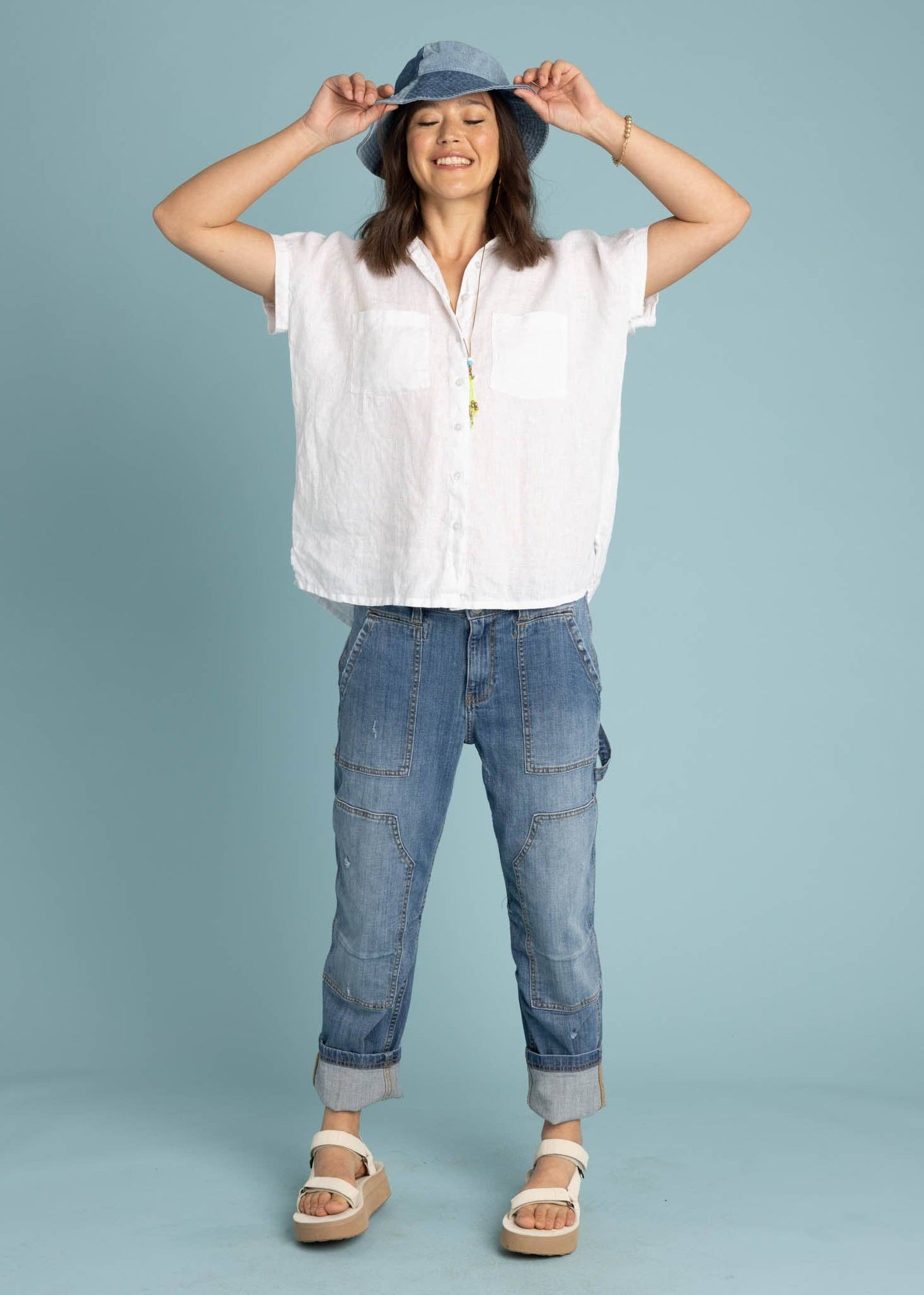 Linen Cap Sleeve Spring Shirt s/m