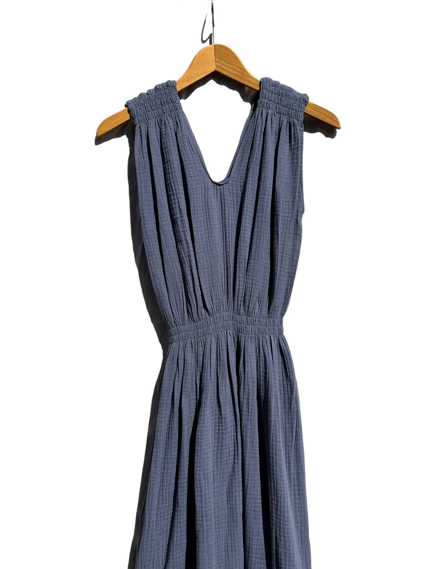 V Gathered greek dress in soft, organic, cotton: Navy blue