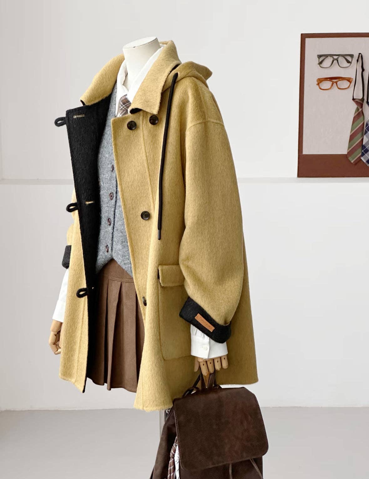 Loom & Line - Clara Mid-Length Two-tone Hooded Jacket - Mustard: One Size