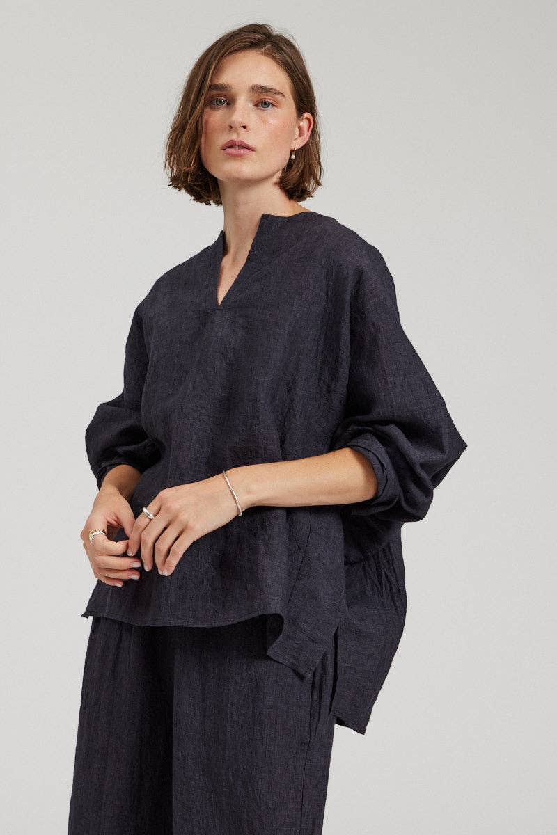 Lennon Linen Top: Storm / Small/Medium