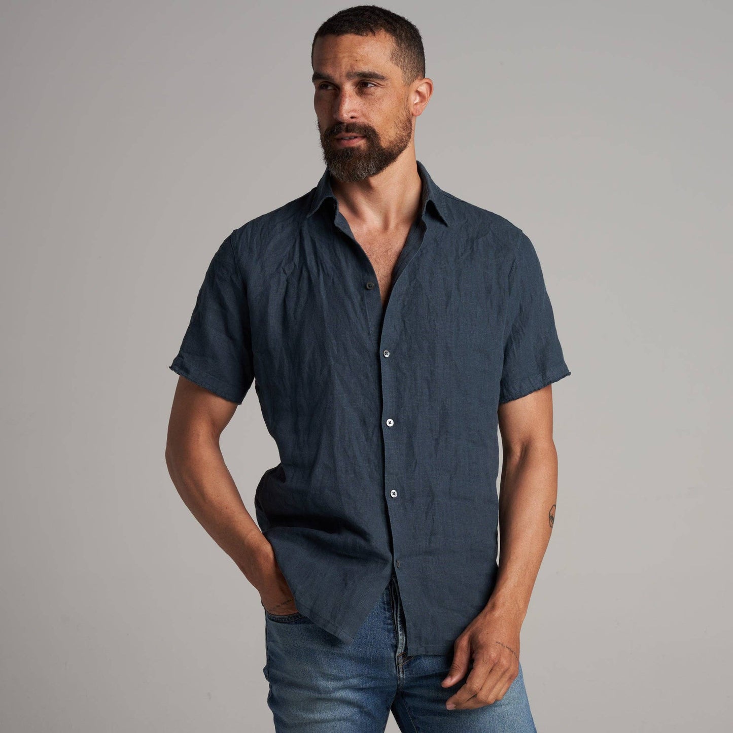 Rowan - Lyons Short Sleeve Linen Shirt: Seaport / M / MWTP0014