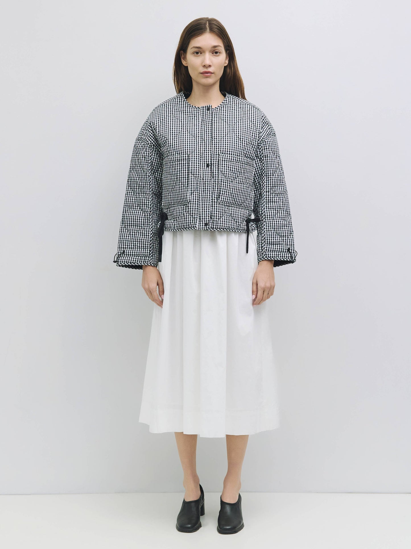 Quilted Gingham Cotton Cropper: Black / SMALL