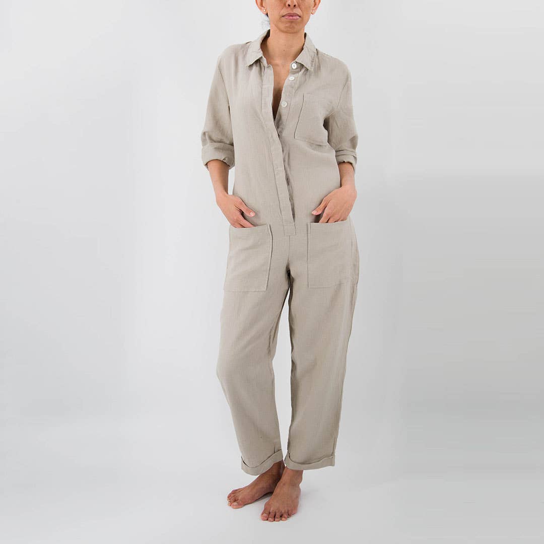 Isabelle Linen Jumpsuit: Milk / Small
