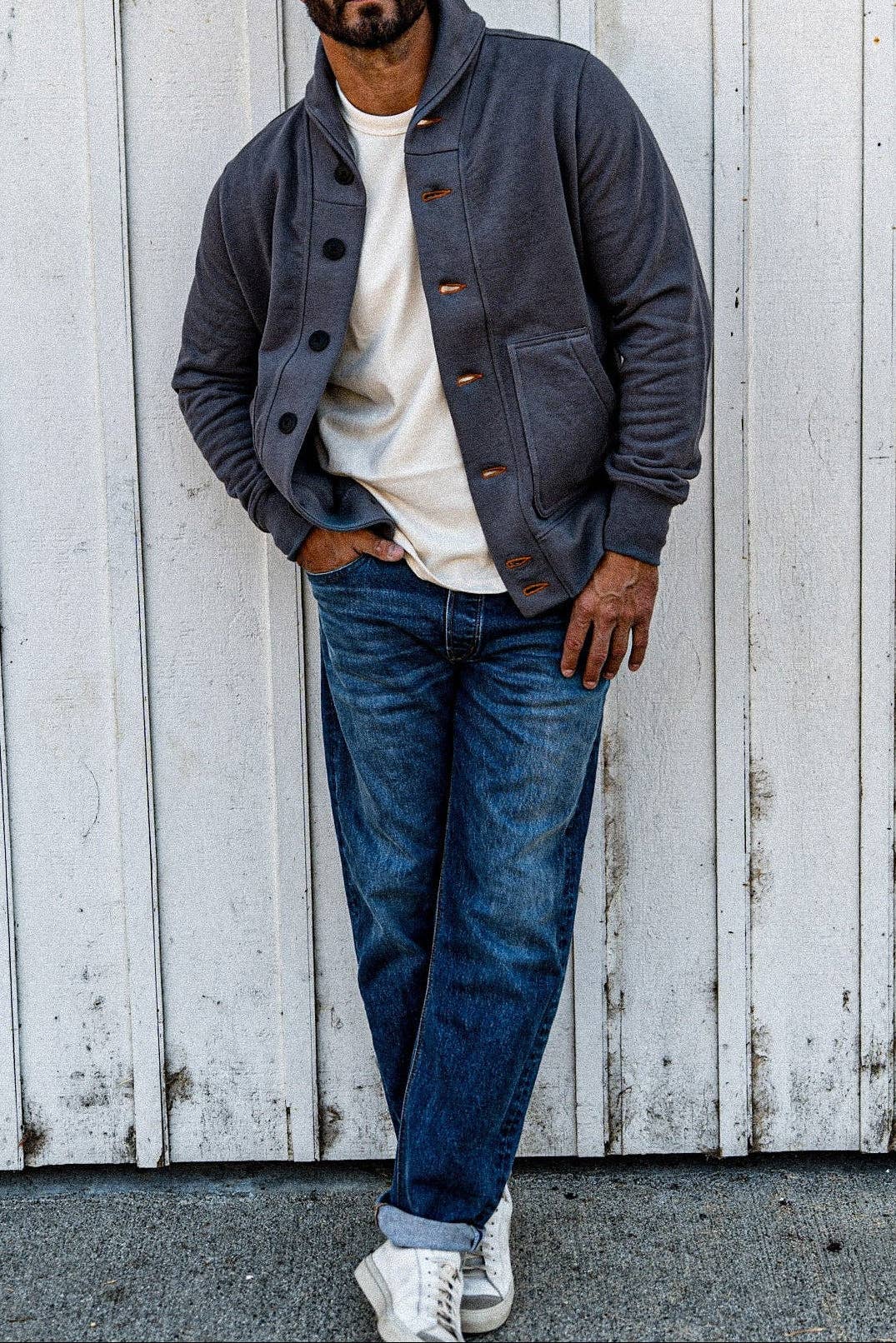 Men | Bodega Cardigan | 14oz 100% Cotton French Terry - Pebble