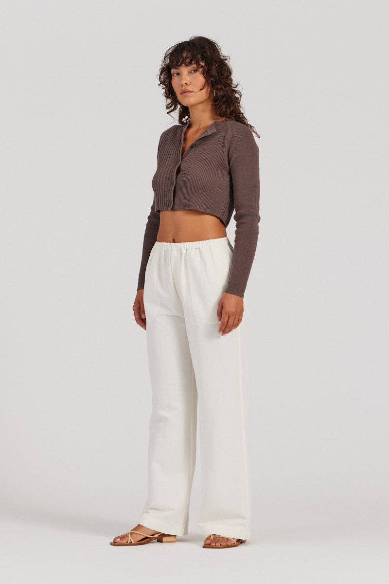 there. elsewhere - Cropped Rib Cardigan: Dry Fig / Small