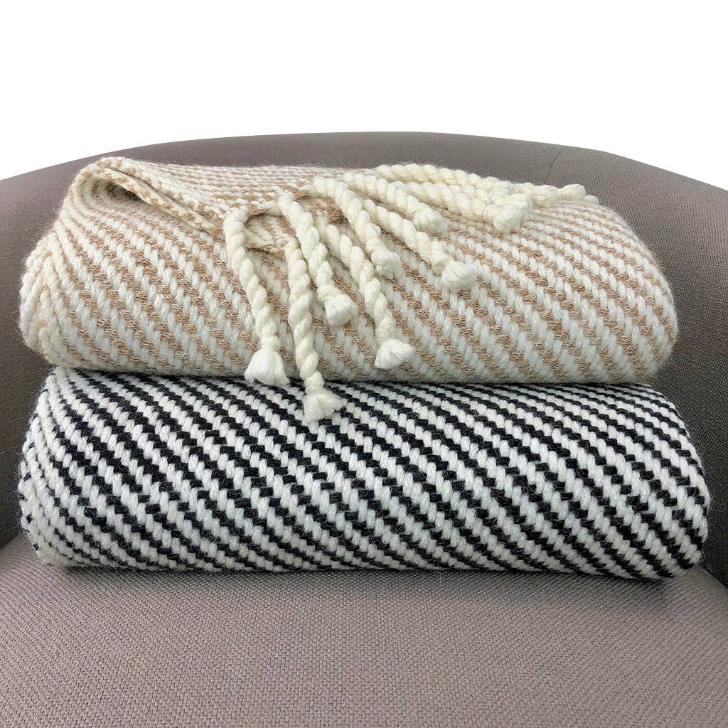 Luxe Camel Ecru Stripe Alpaca Throw