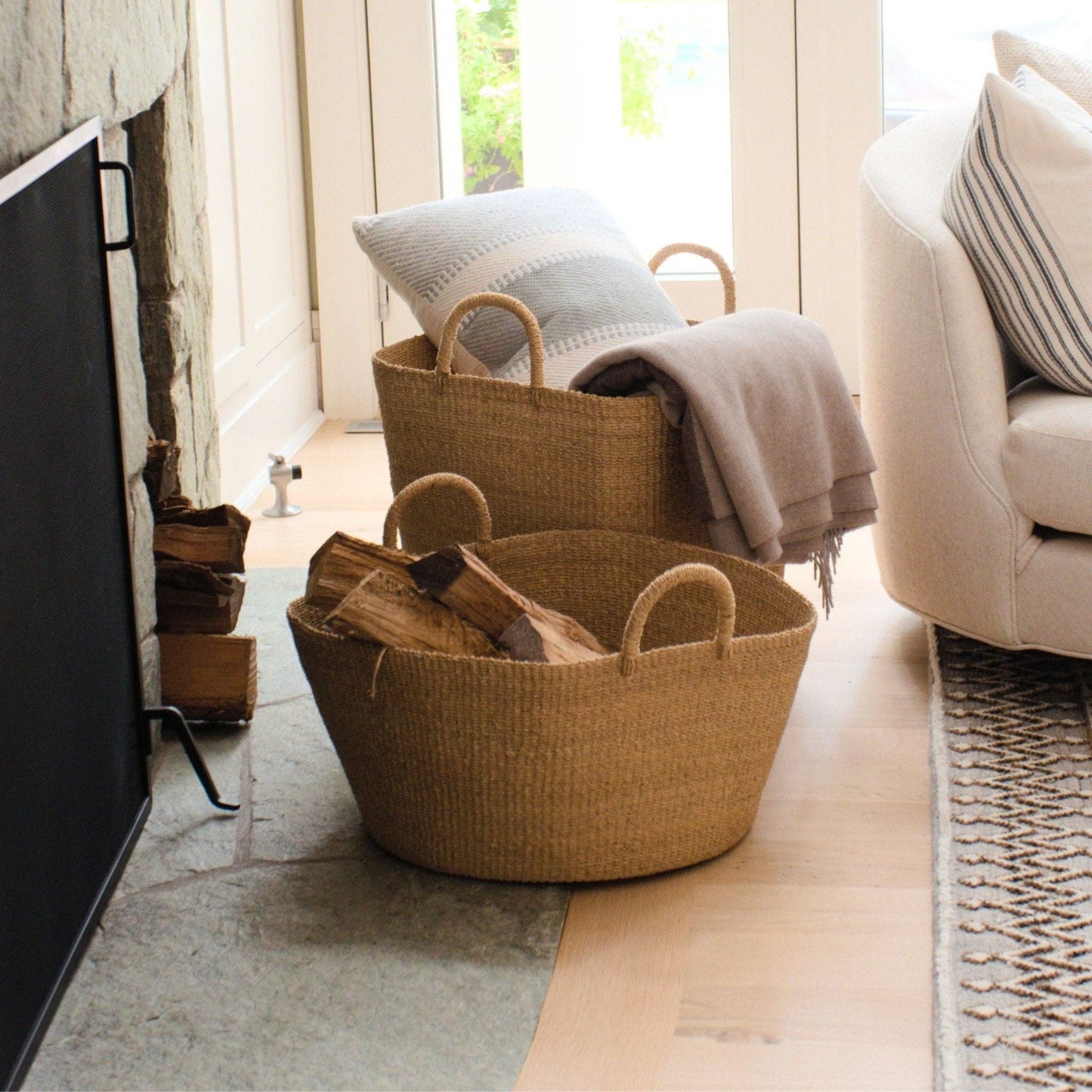 Large Hemp Square Wicker Handle Basket