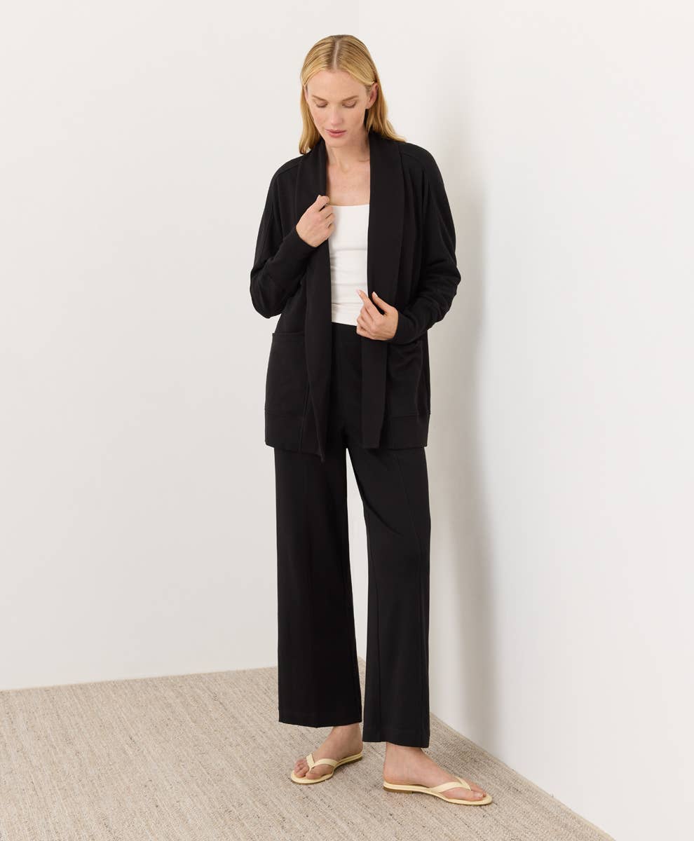 The Weekender Wrap Cardigan: Black Organic Cotton