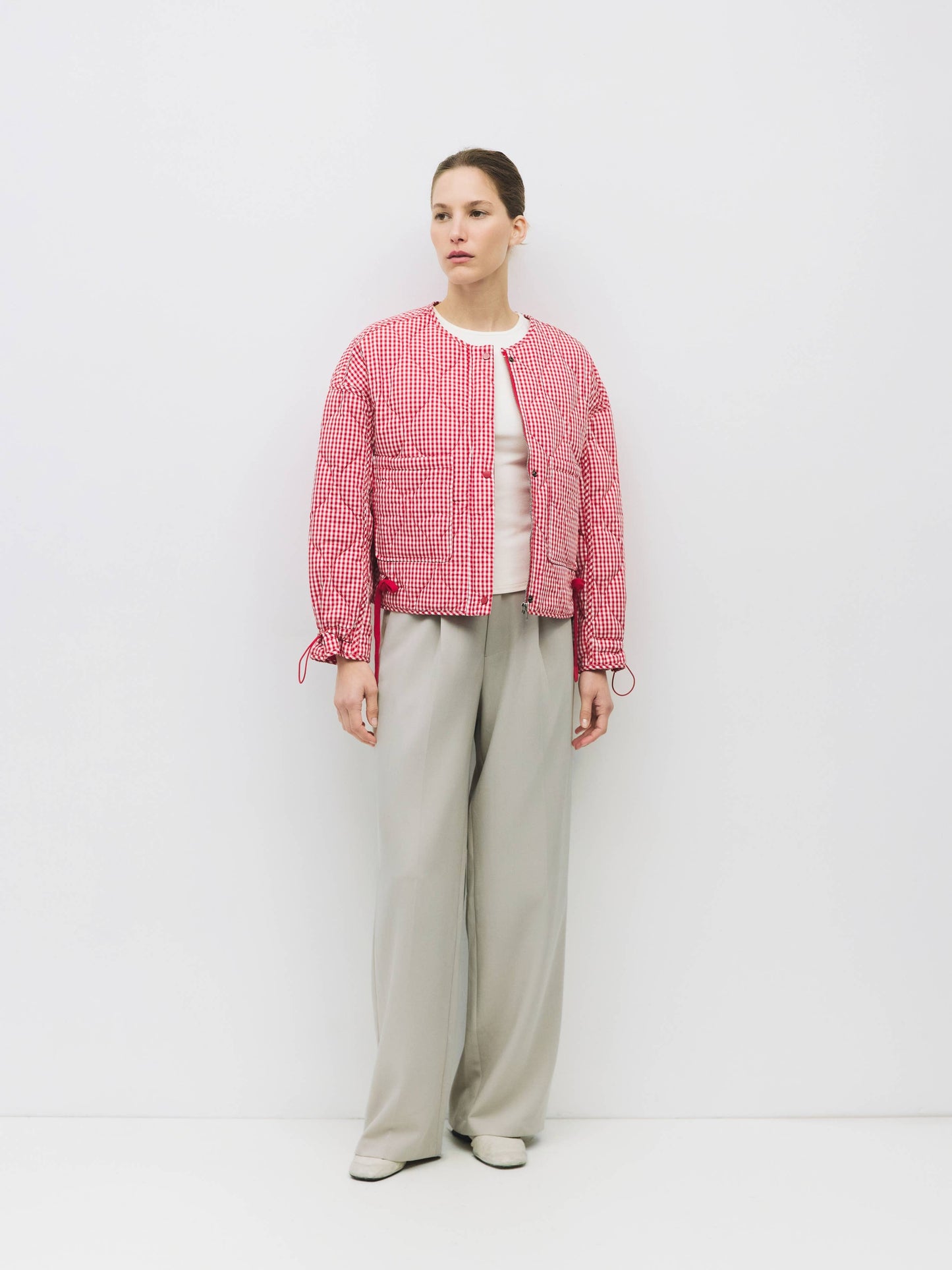 Quilted Gingham Cotton Cropper Jacket: Black / MEDIUM