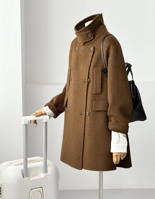 Merrin Double-Breasted Wool Coat -Cocoa Bean / One size-