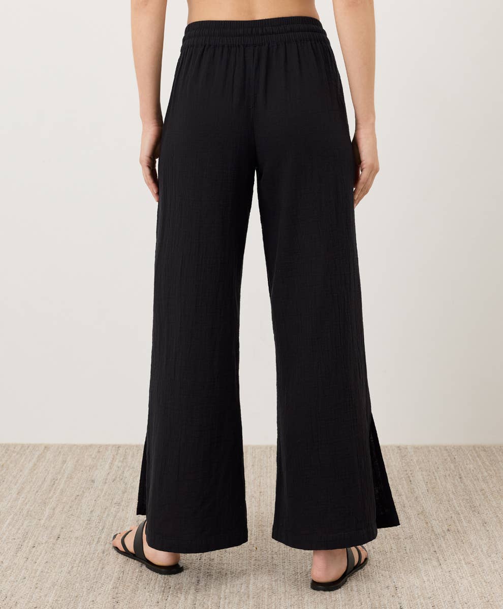 Coastal Double Gauze Split Hem Pant: Jet Black / Extra Small