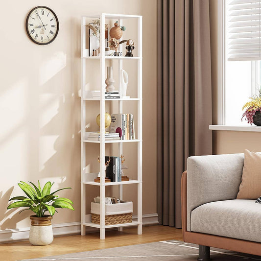 ShipItFurniture - 6 Tier Bookshelf with Anti-Fall Baffle, Tall 64.79" Bookcase with DIY Shelves, Industrial Book Shelf Storage Organizer, Display Free Standing Shelf Unit for Bedroom, Living Room, Office, White: White / 6-Tier