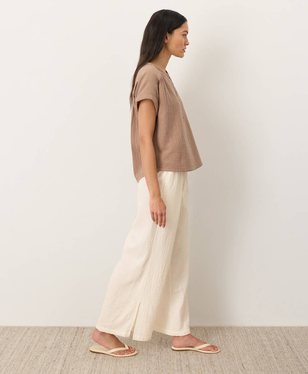 Pact - Women's Coastal Double Gauze Split Hem Pant: Cream / Medium