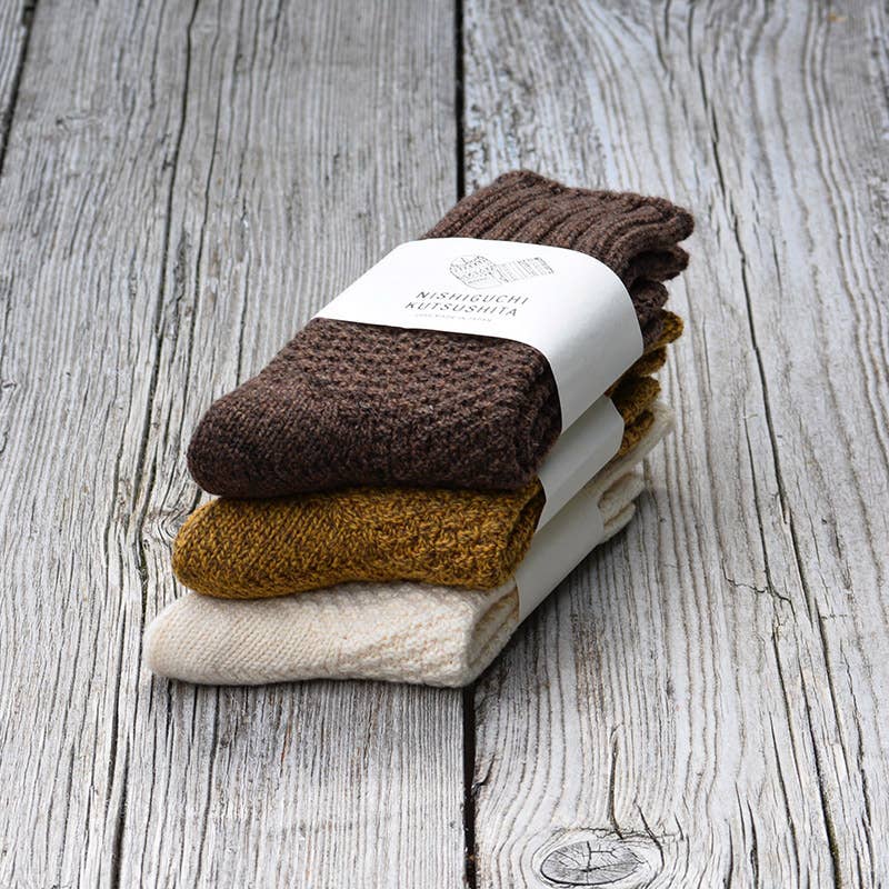 NISHIGUCHI KUTSUSHITA - NK0701 Wool Cotton Boots Socks: Ivory / M (USM7-9/USW8-10/EUR40-43)