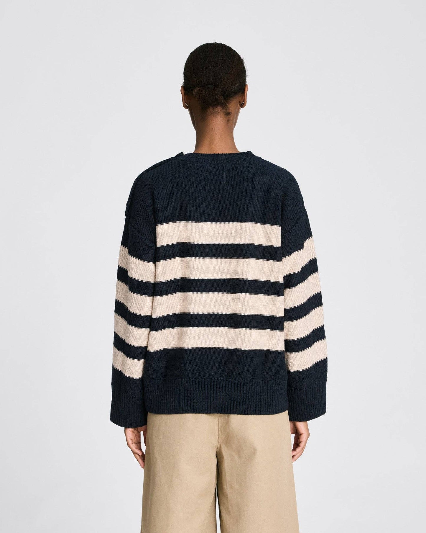 Lauren L/S Cotton Knit GOTS - Striped Midnight Blue /Ancient Grey