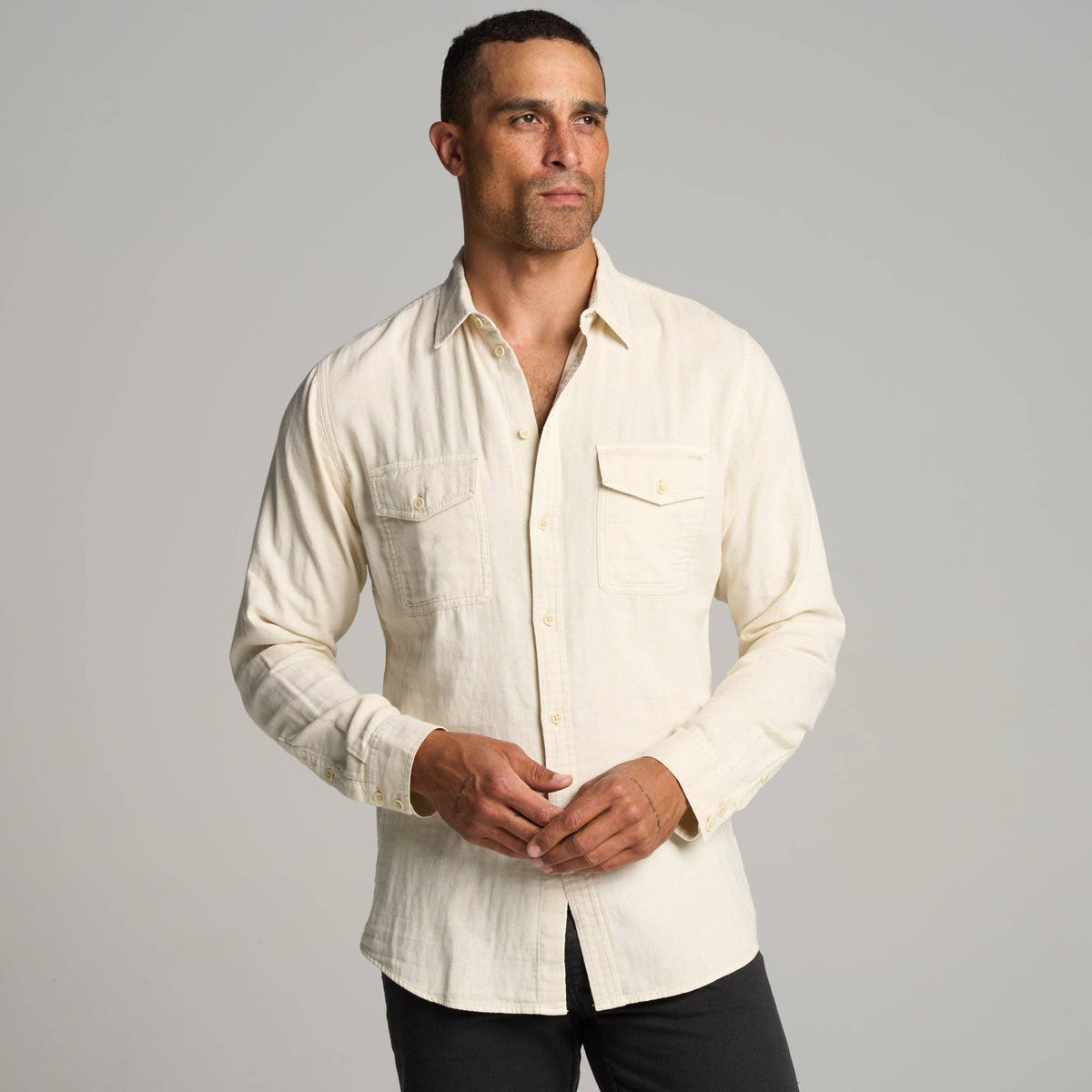 Rowan - Leeds Double Layer Cotton Gauze Shirt: Stone / M / MWTP0010