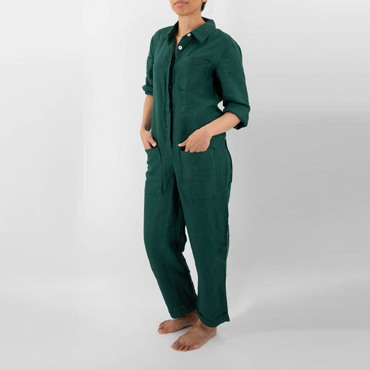 Sunday Morning - Isabelle Linen Jumpsuit: Charcoal / Small