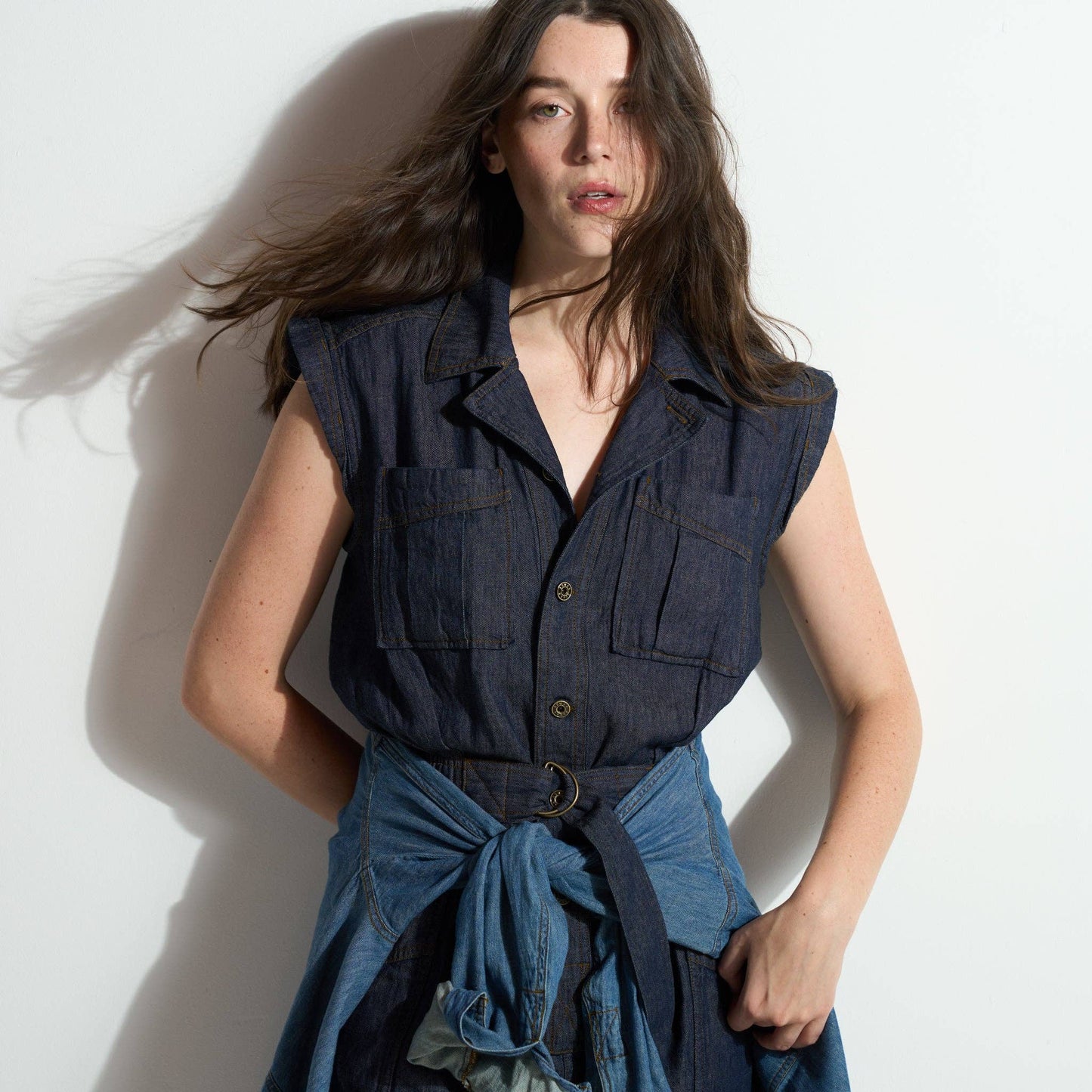 Japanese Fluid Denim Jumpsuit: Raw Indigo / S