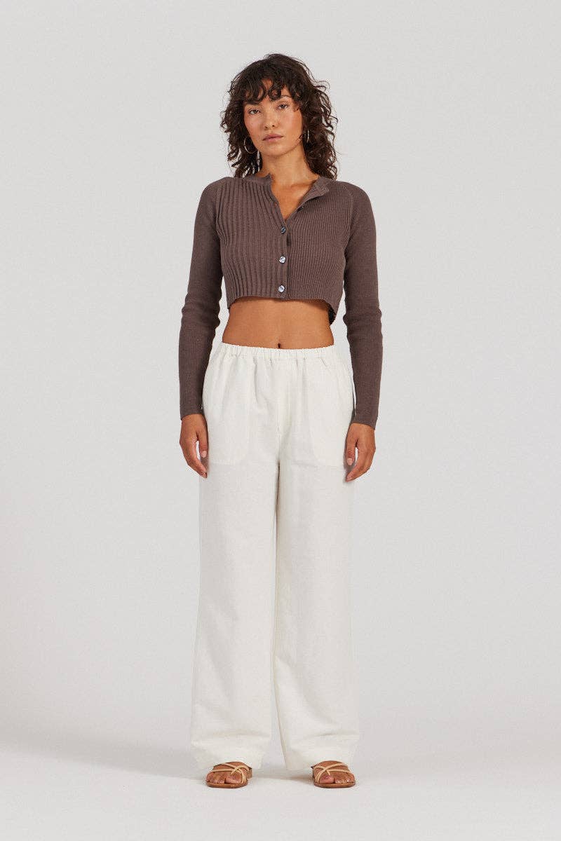 there. elsewhere - Cropped Rib Cardigan: Dry Fig / Small