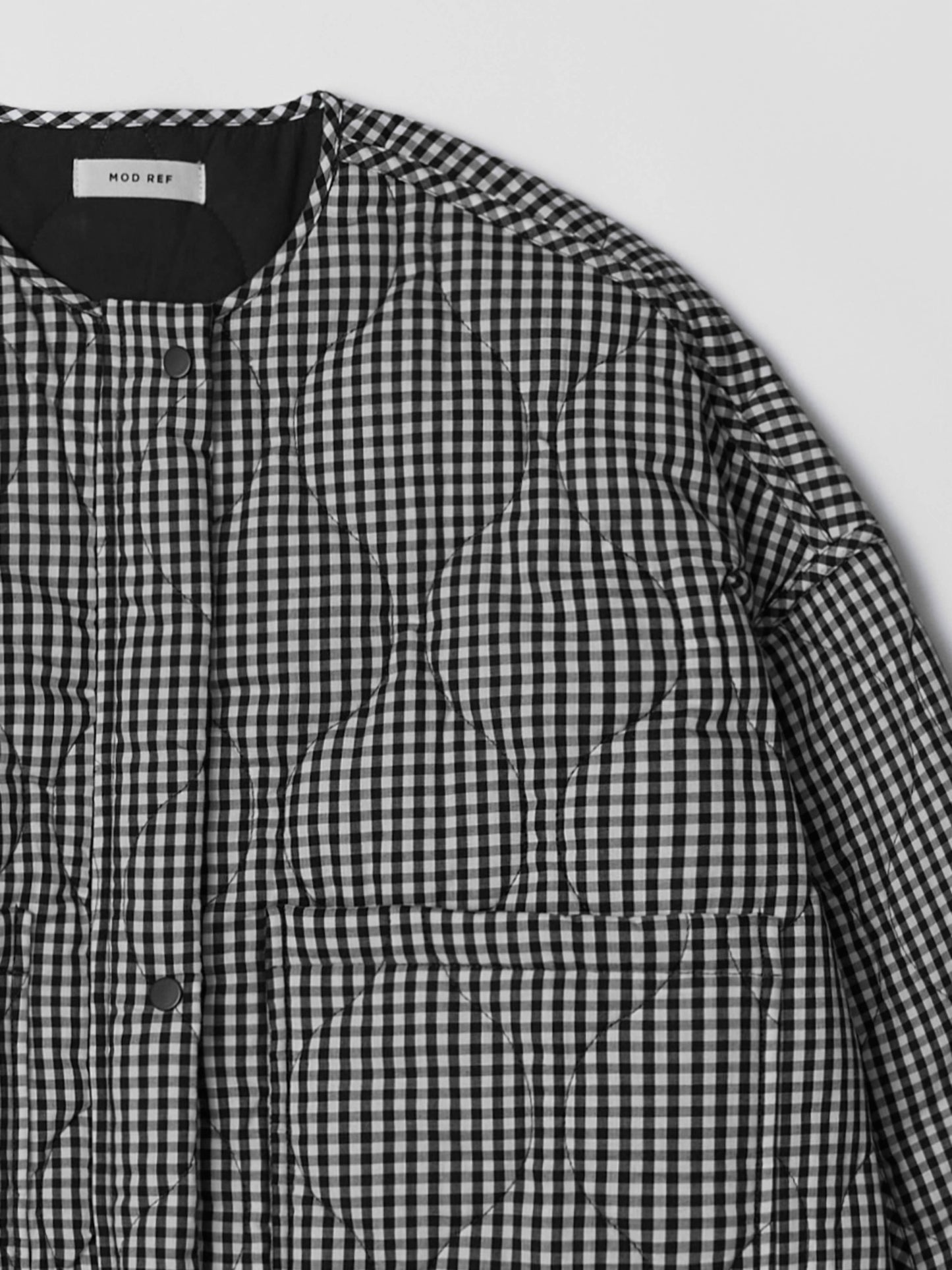 Quilted Gingham Cotton Cropper Jacket: Black / MEDIUM