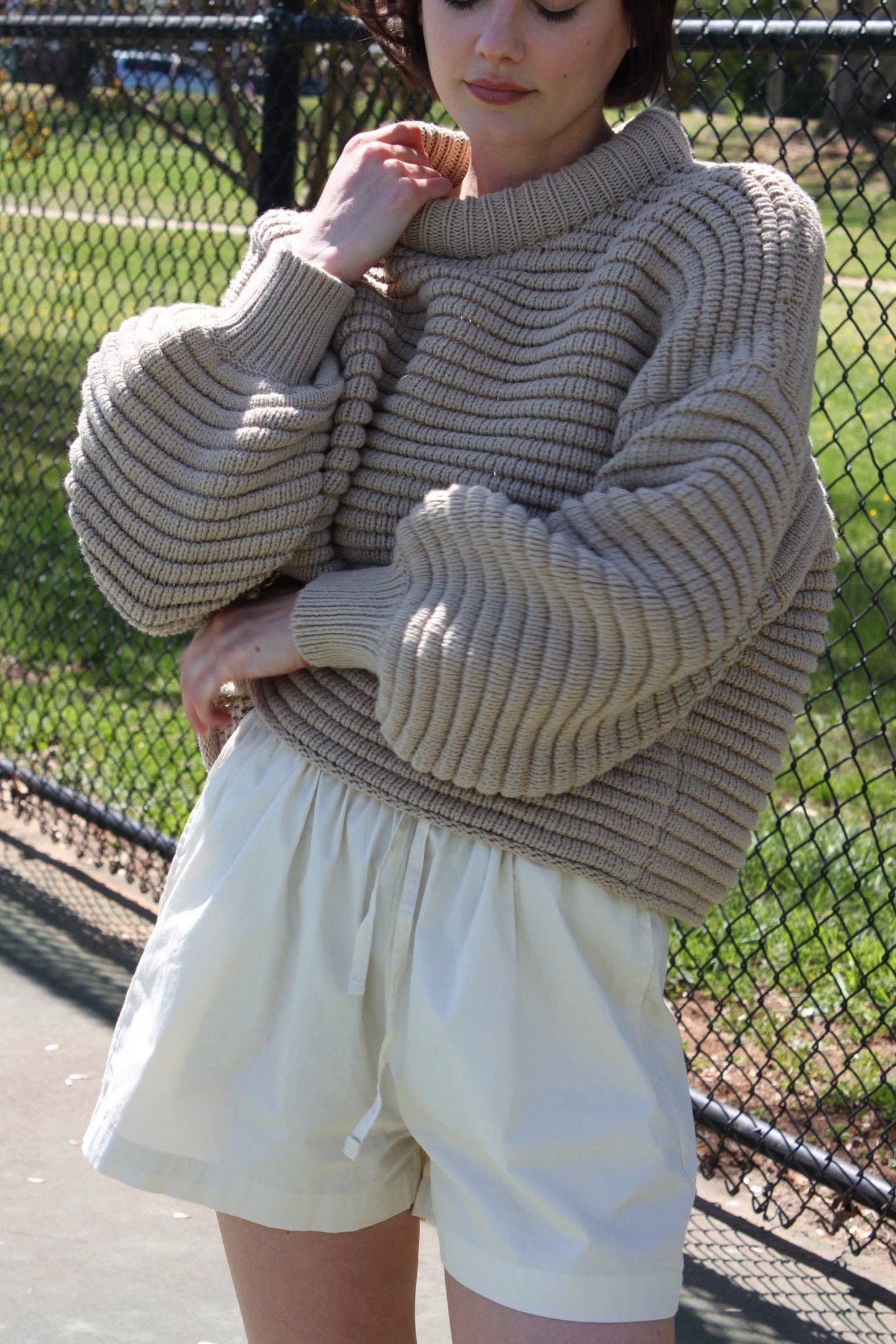 Na Nin - Romy Cotton Balloon Sleeve Sweater: Ivory / O/S