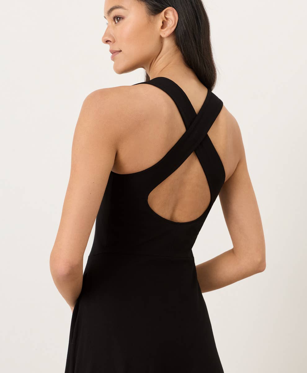 Pact - Women's Fit & Flare Open Back Maxi Dress: Black / Medium