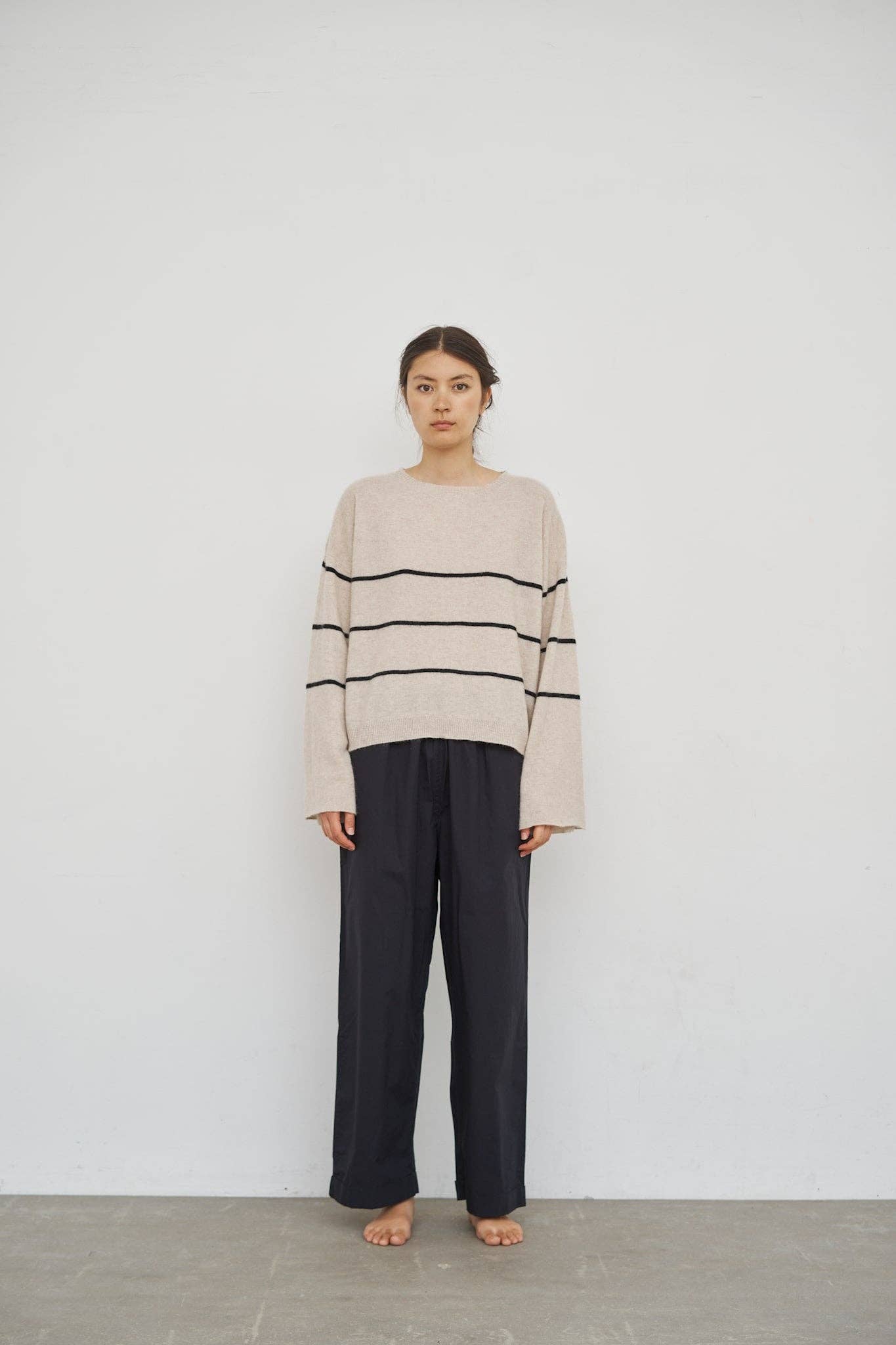 CARE BY ME - SEA STRIPE SWEATER: Wheat / Black / S