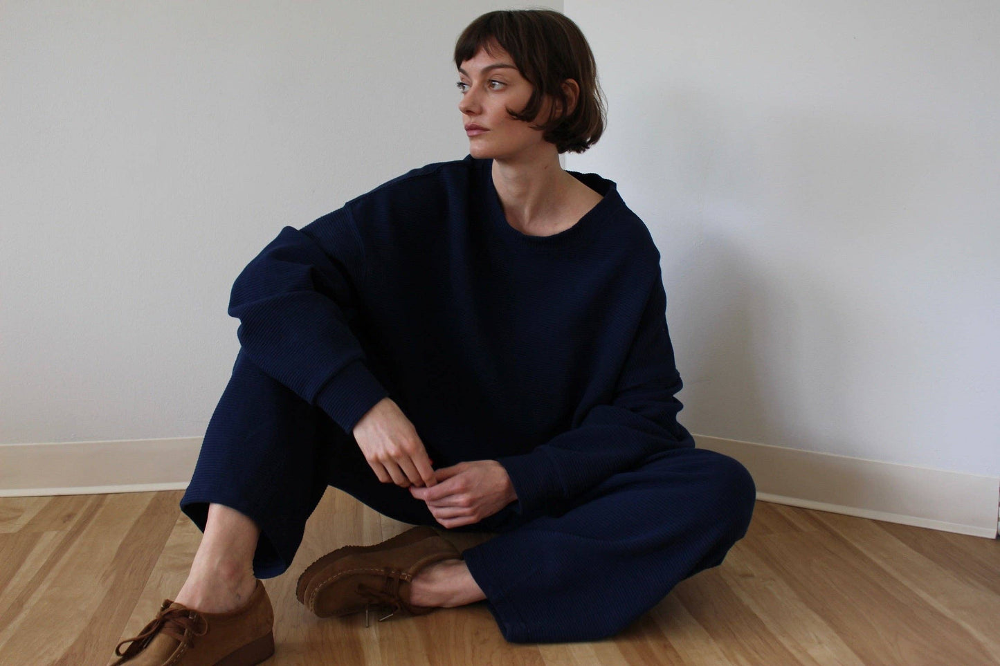 Marley Rippled Cotton Cropped Sweatshirt: Ecru or Onyx