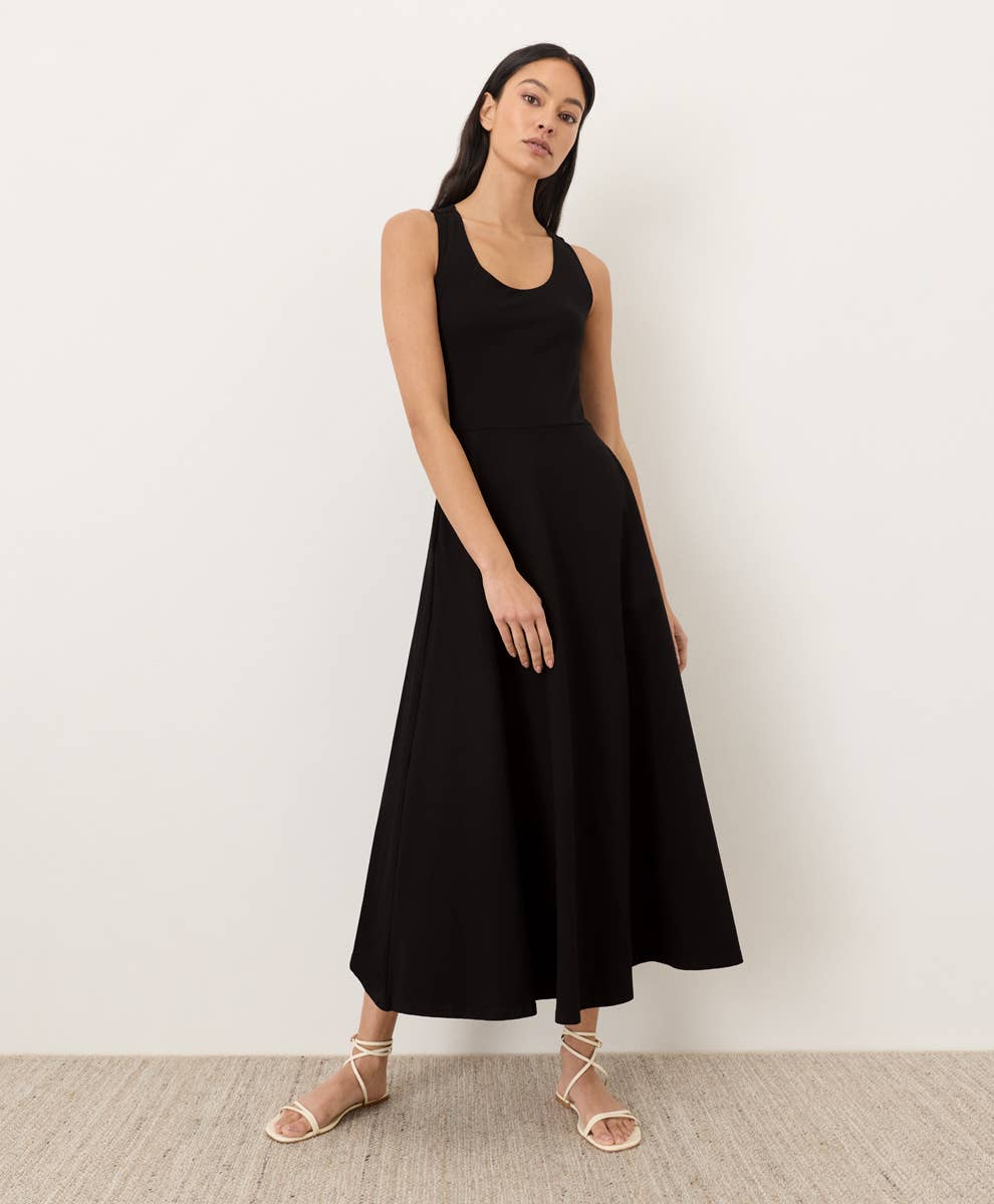 Pact - Women's Fit & Flare Open Back Maxi Dress: Black / Medium