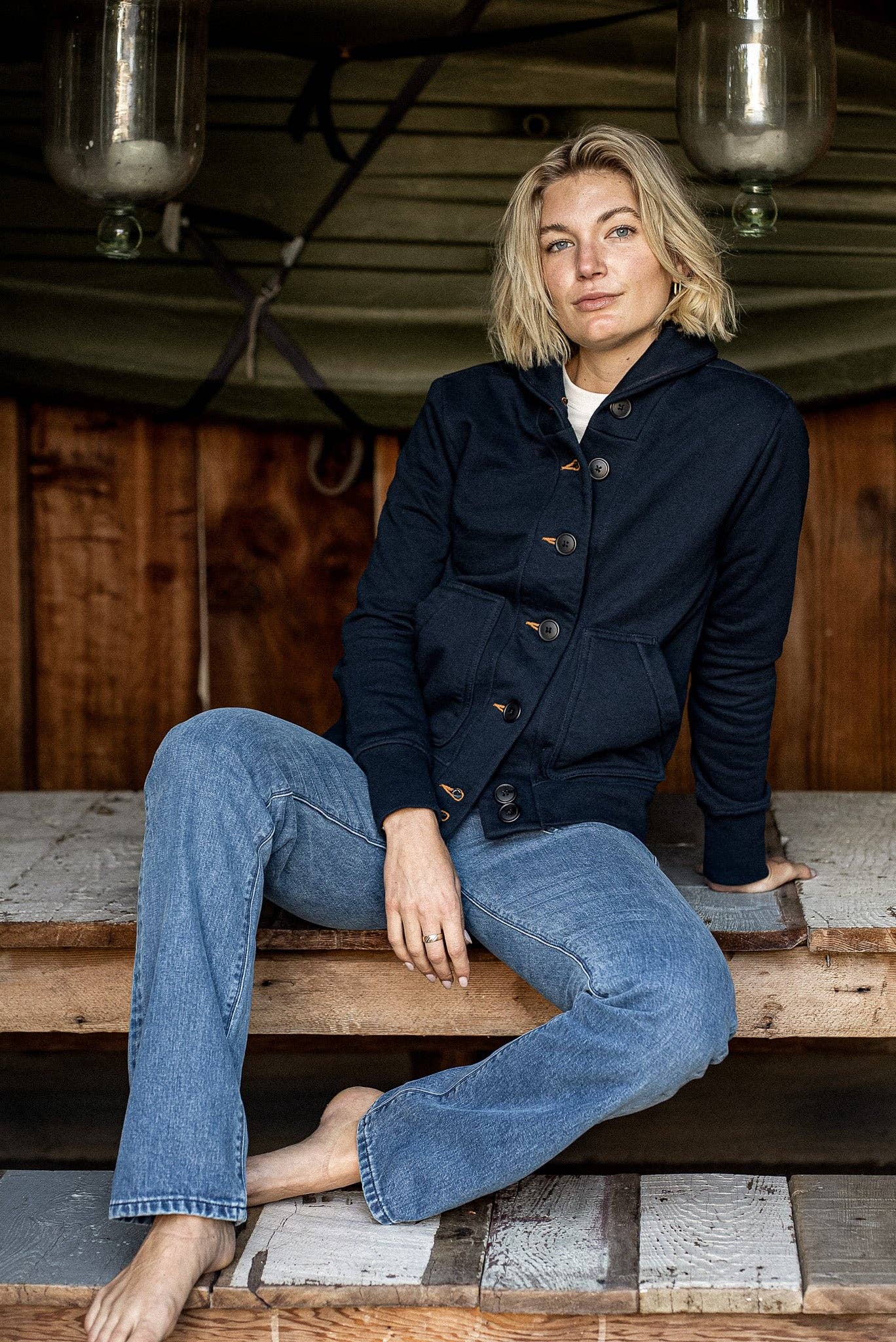 WiesMade - Women | Bodega Cardigan | 14oz 100% Cotton French Terry - Navy: Navy / M