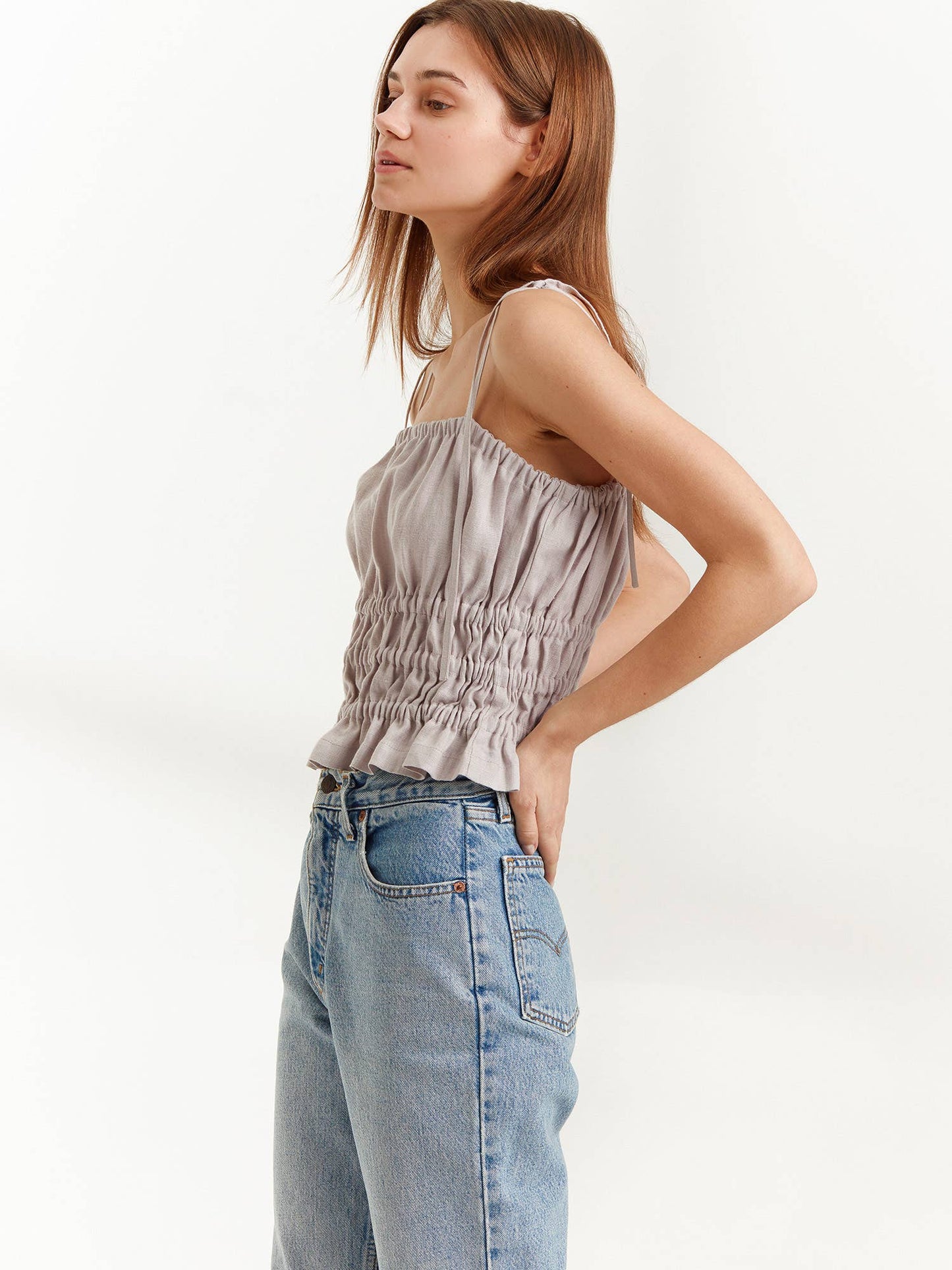 Love and Confuse - August Linen Strap Top: Beige / XS