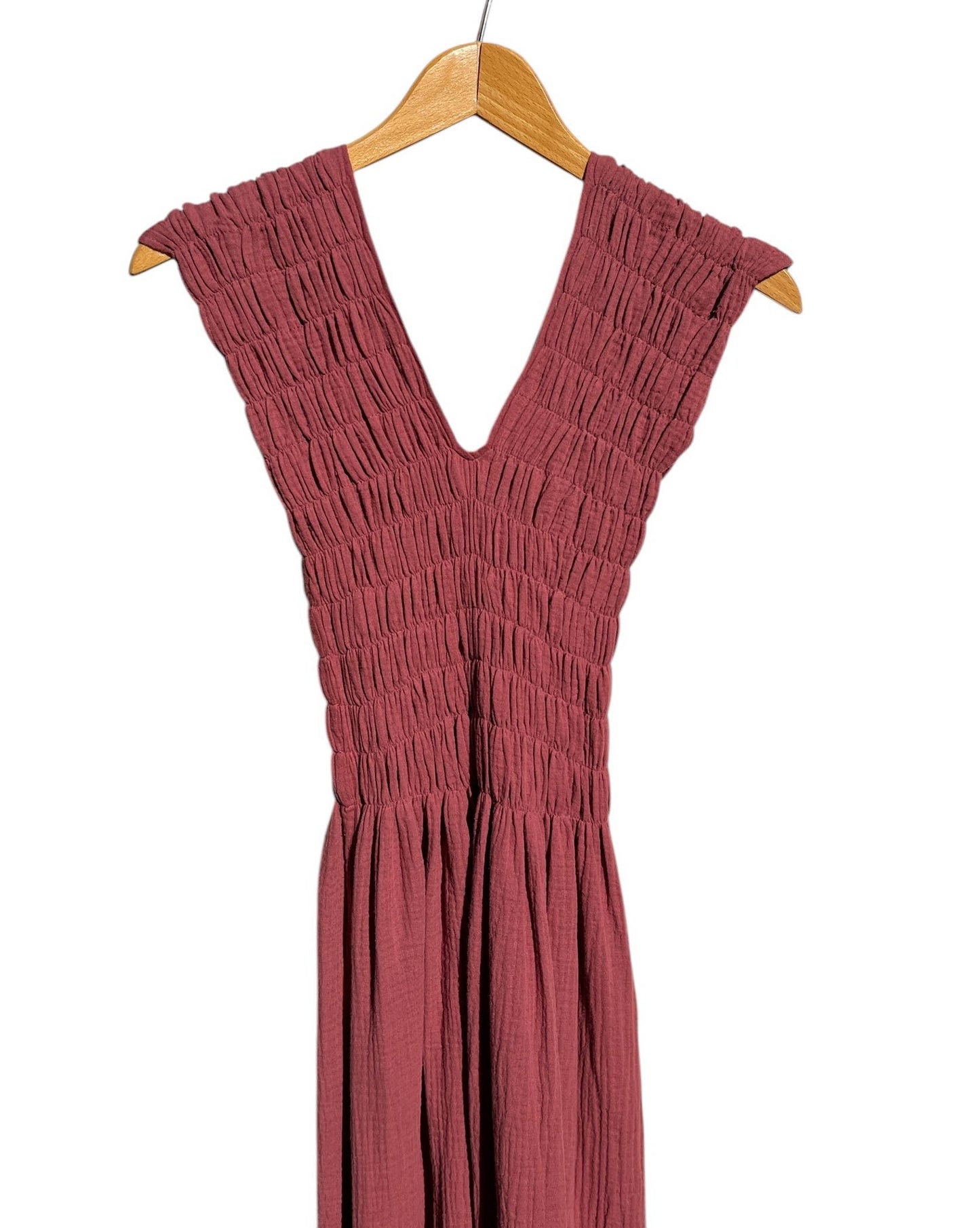 CECILIA SÖRENSEN - 736 ALBAZER Gathered V-neck dress dark henna organic cotton : Black