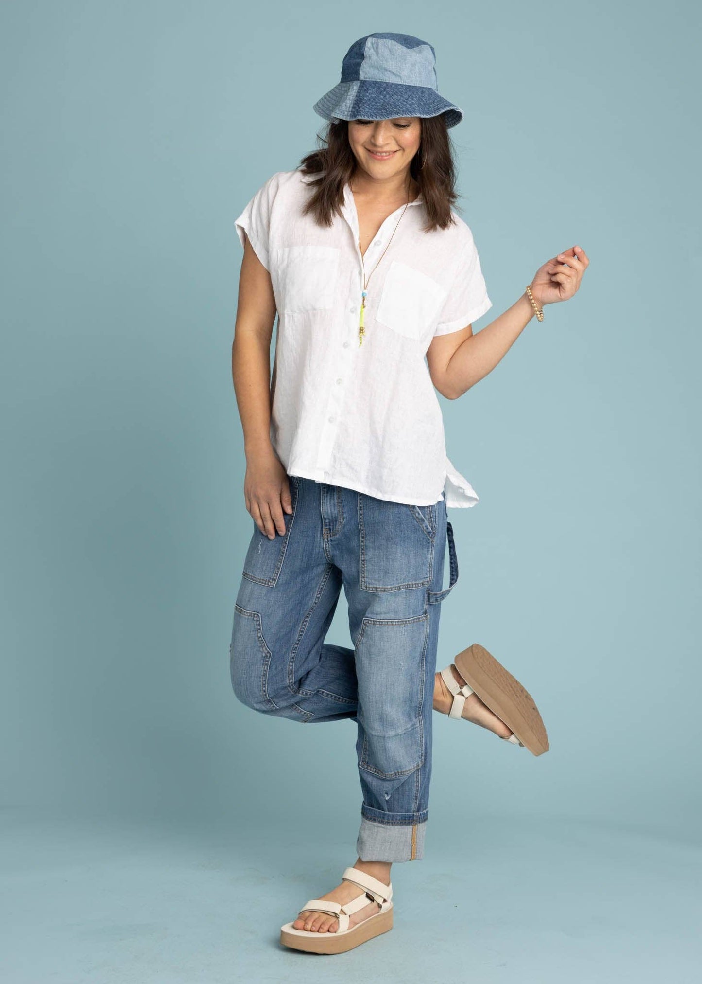 Linen Cap Sleeve Spring Shirt s/m