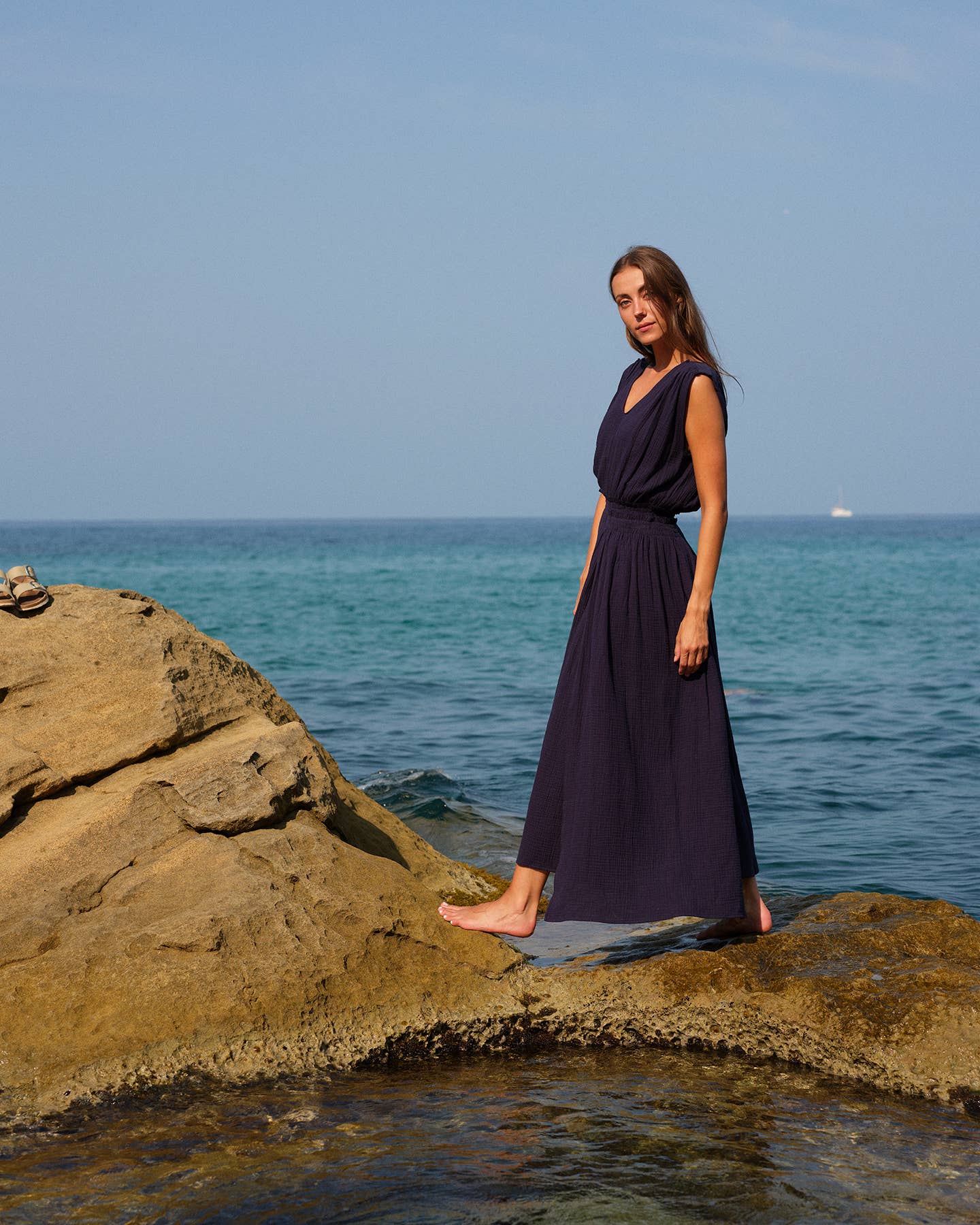 CECILIA SÖRENSEN - 789 ACACIA Dress in organic cotton muslin: Blue