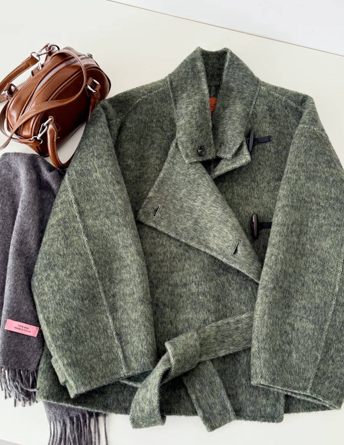 Astra Stand Collar Coat - Sage Melange