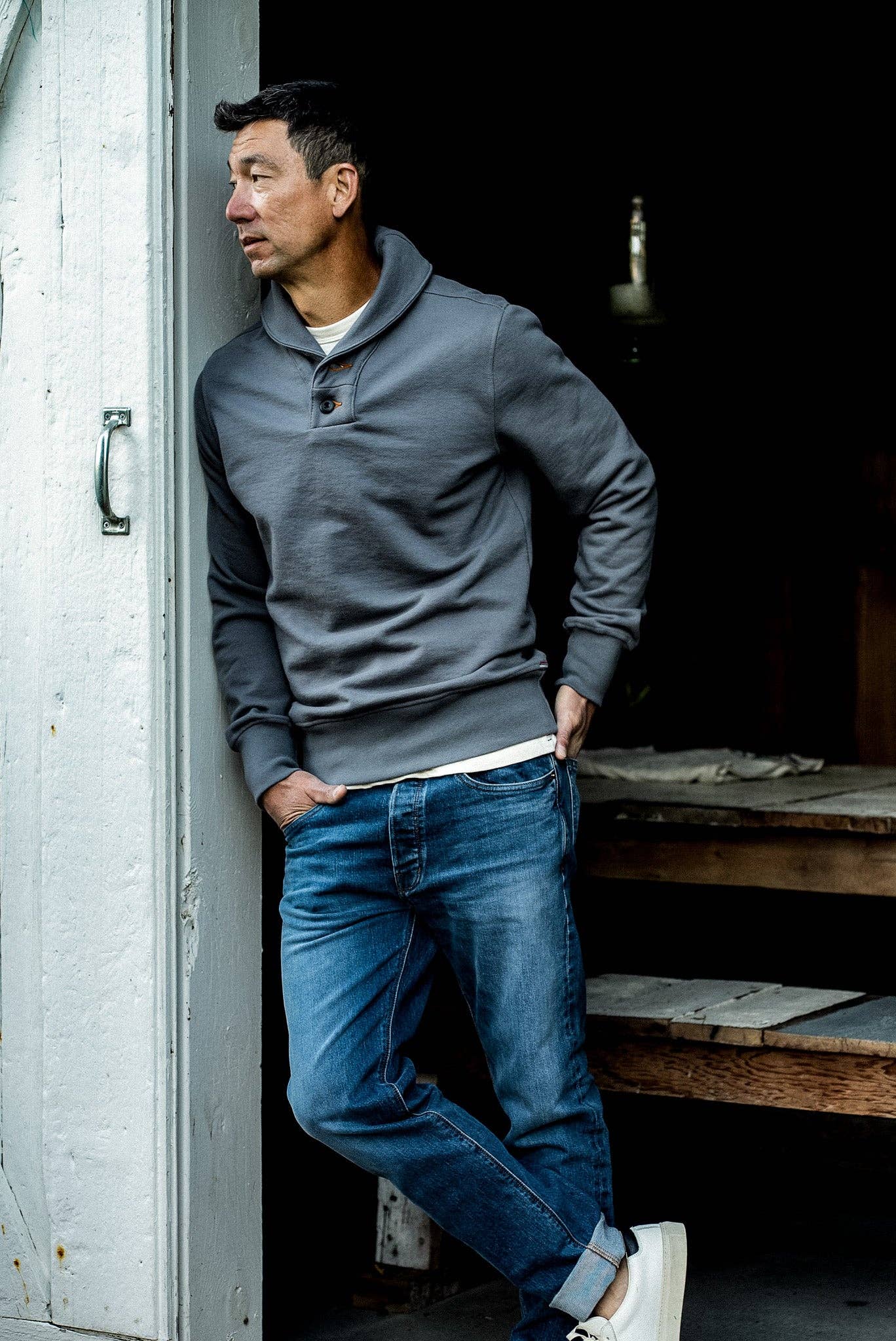 WiesMade - Men | Bodega Shawl Pullover | 14oz 100% Cotton French Terry - Pebble: Pebble / M