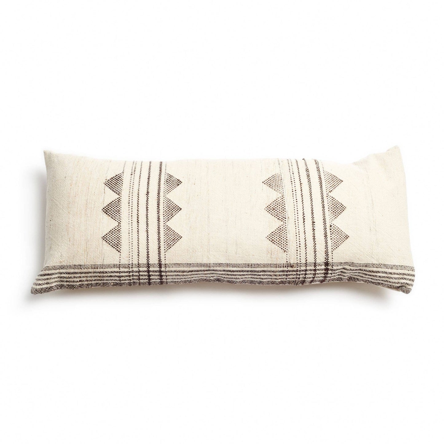 Kora Ecru Large Handwoven Cotton Lumbar Pillow with feather fill