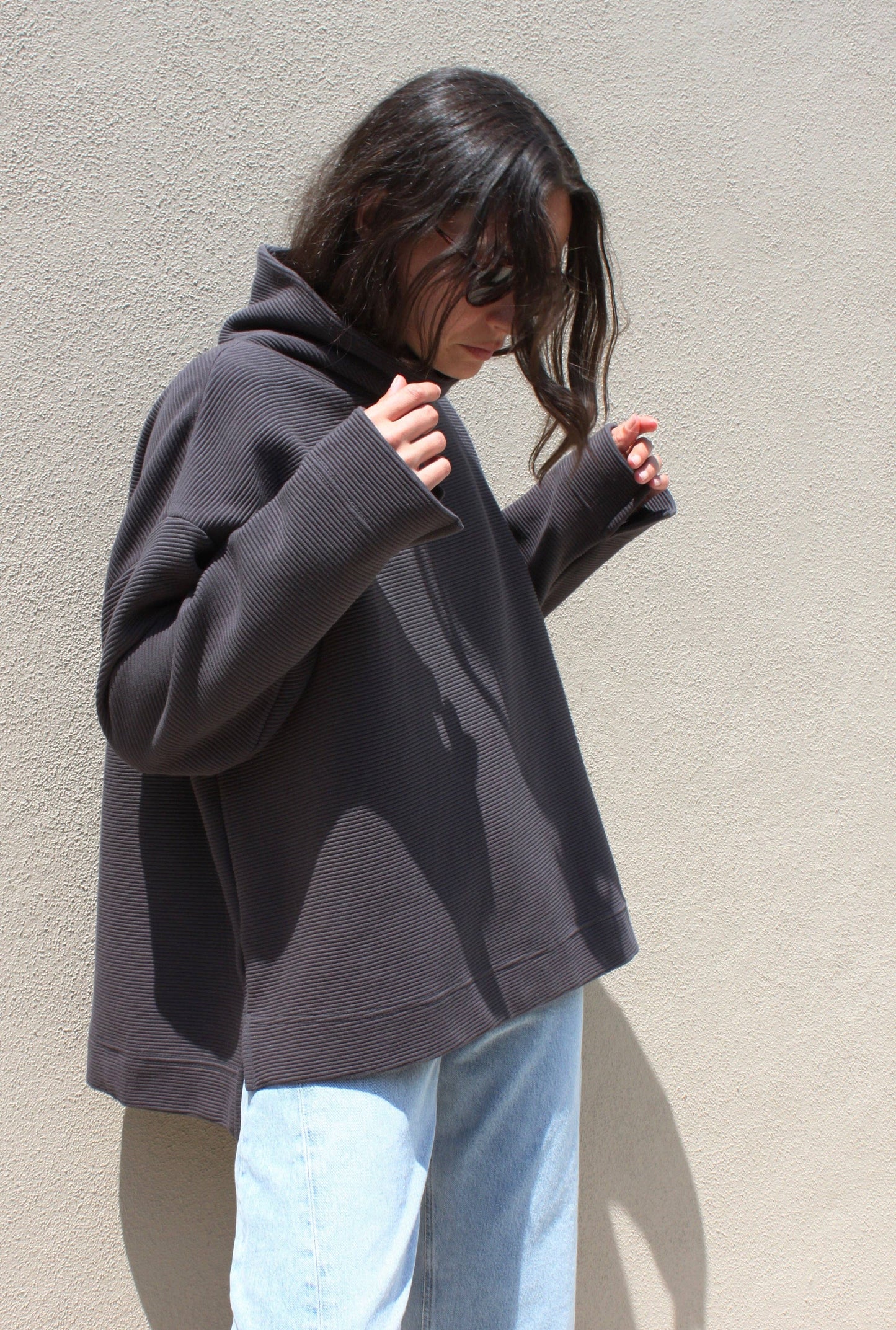 Mia Rippled Cotton Pullover - Cream and Faded Black