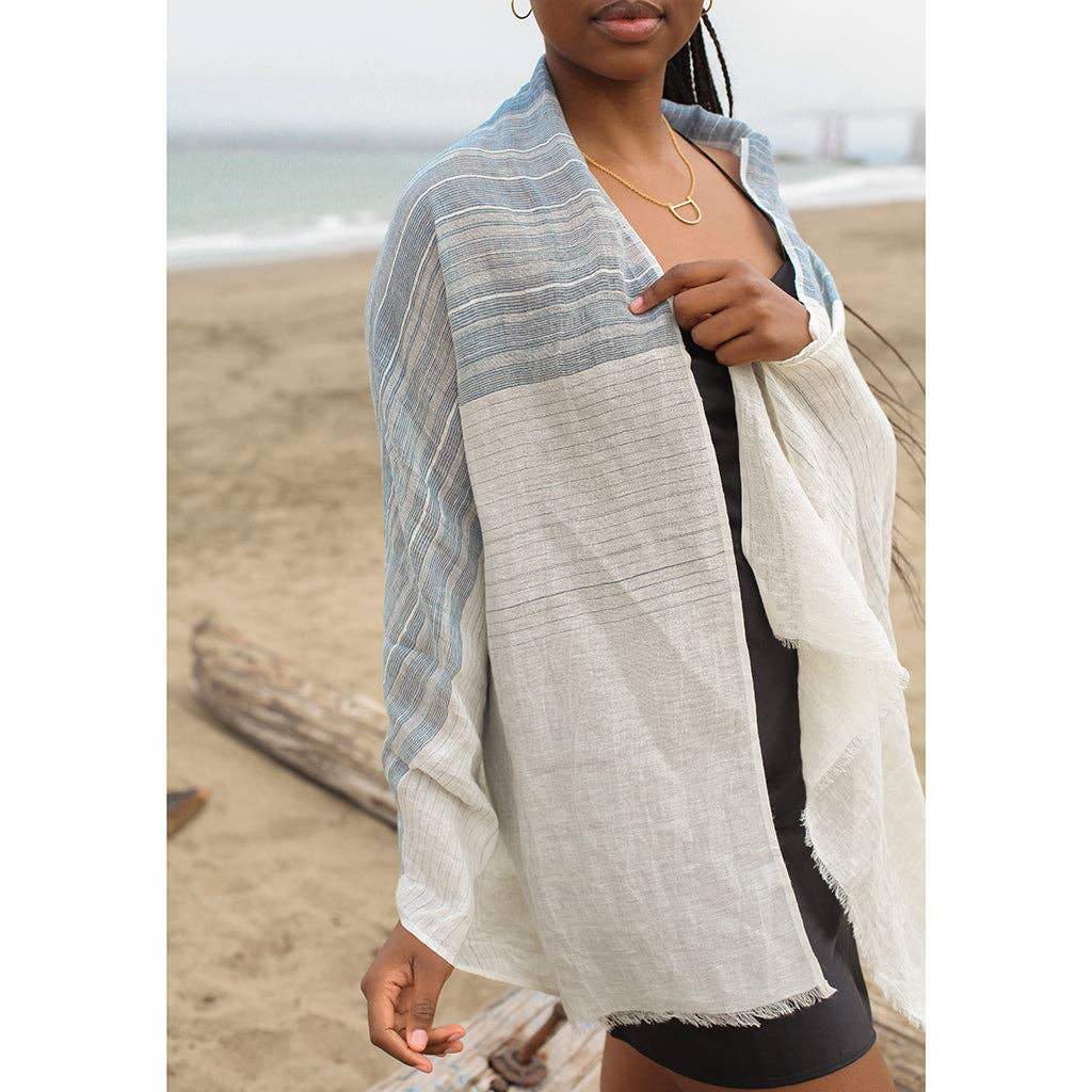 SLATE + SALT - Linen Cotton Blend Wrap Scarf: Denim