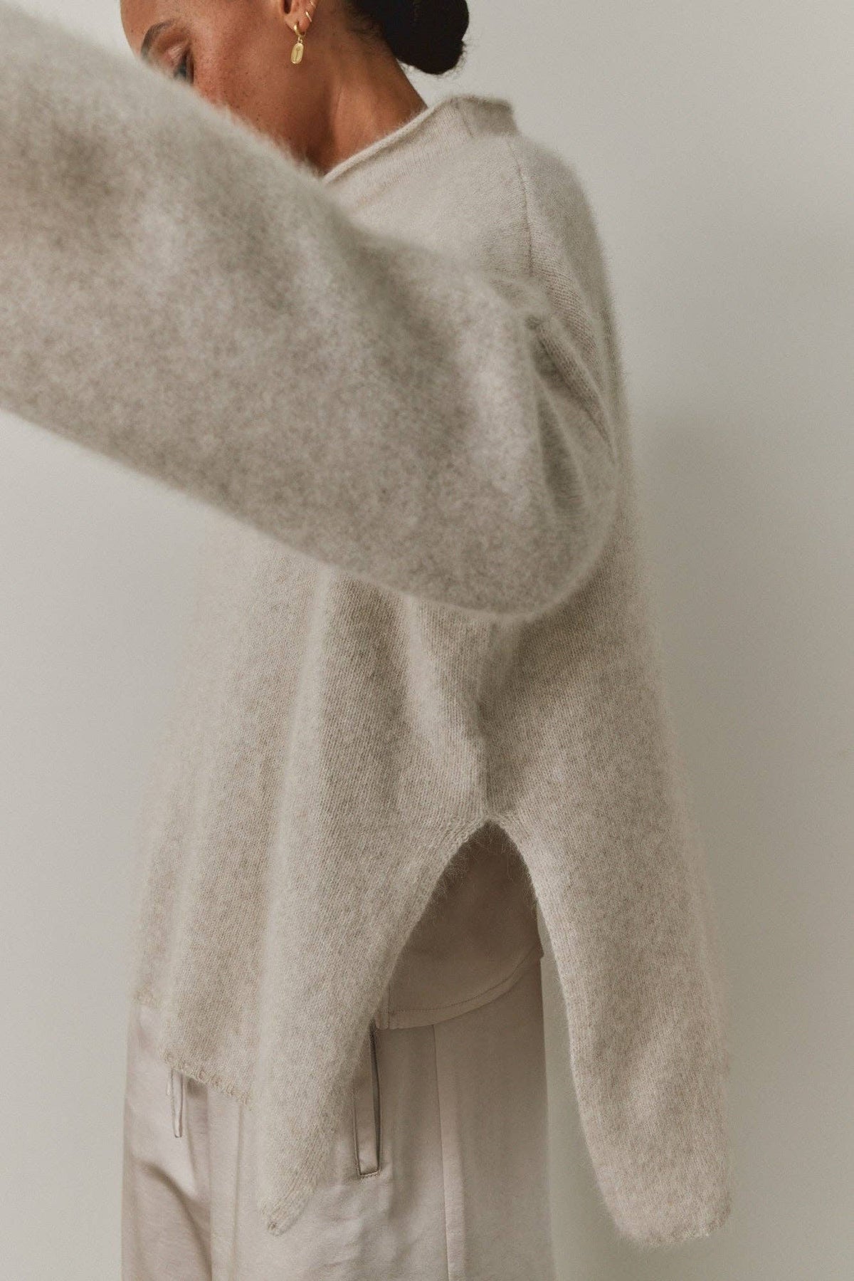 Mock Neck Side Slit Sweater