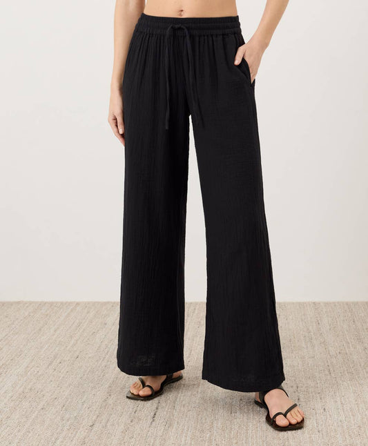 Coastal Double Gauze Split Hem Pant: Jet Black