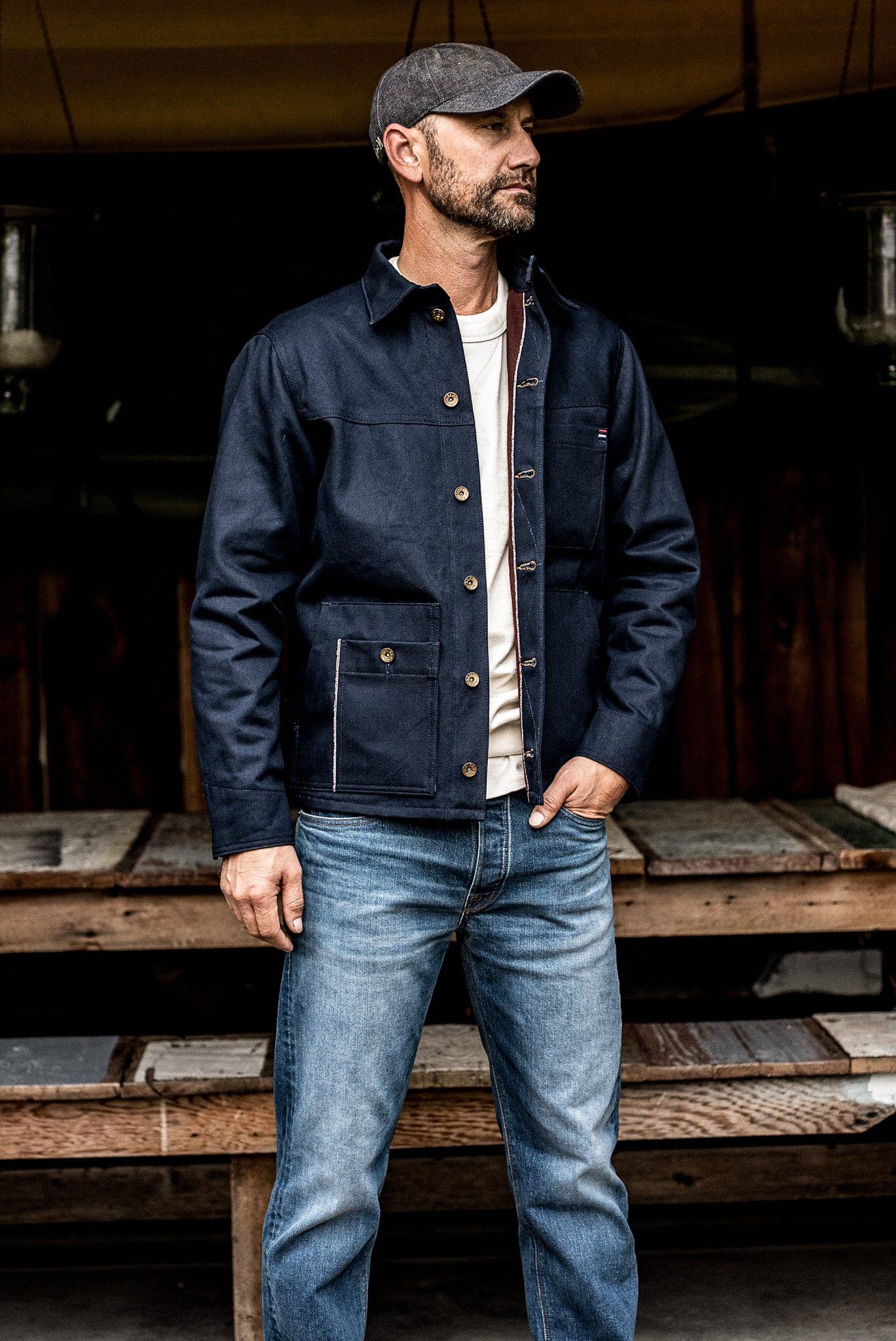 WiesMade - Men | Nico Chore Coat | Selvedge - Navy: Navy Raw Selvedge / S