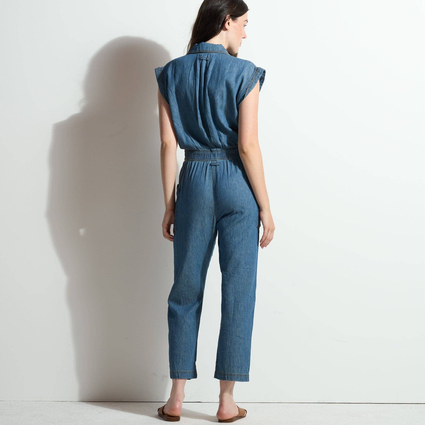 Japanese Fluid Denim Jumpsuit: Raw Indigo / S